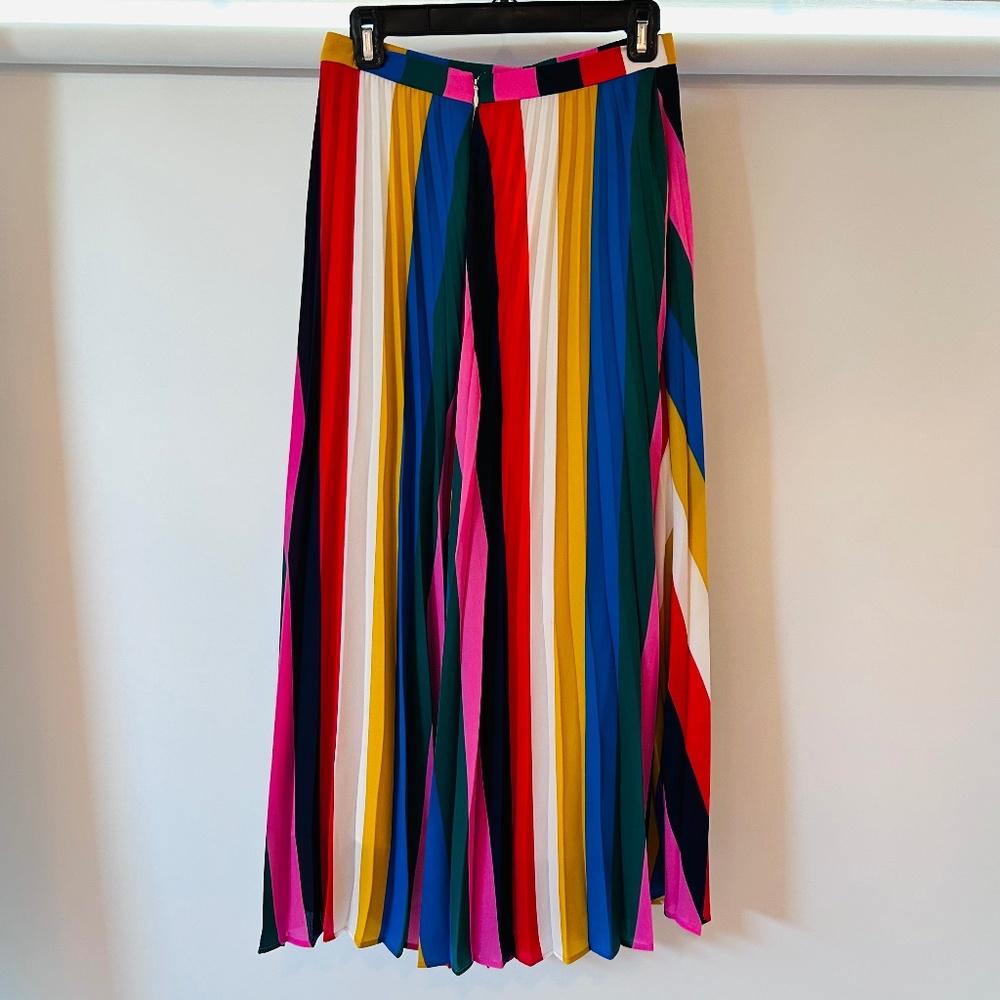 Boden Multicolor Pleated Midi Skirt - Bright Stripe Print - Picture 7 of 8